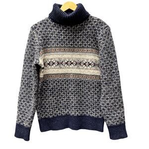 J Crew Sweater Mens Small Wool Blend Turtleneck Blue Fair Isle Fisherman Knit